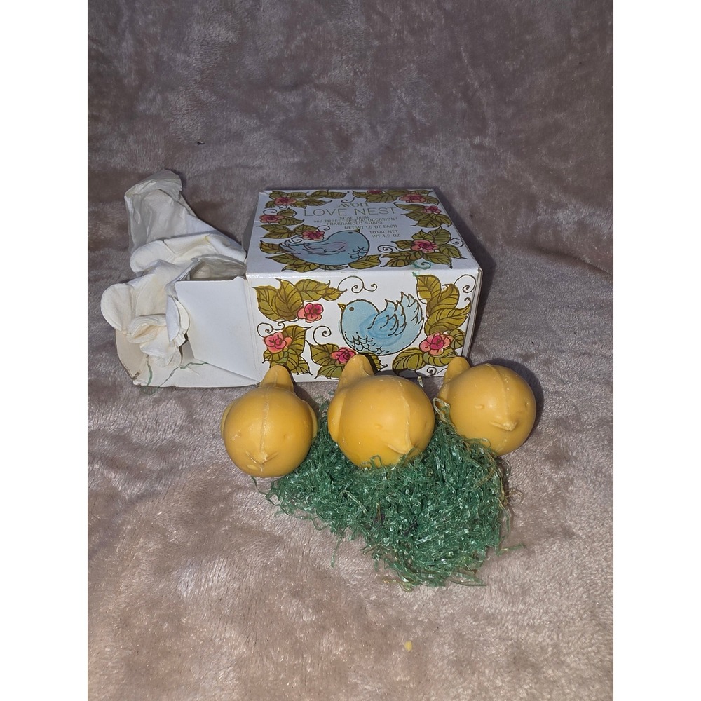 Vintage Avon Love Nest Fragranced Soap Set Three Yellow Bird Soaps Original Box